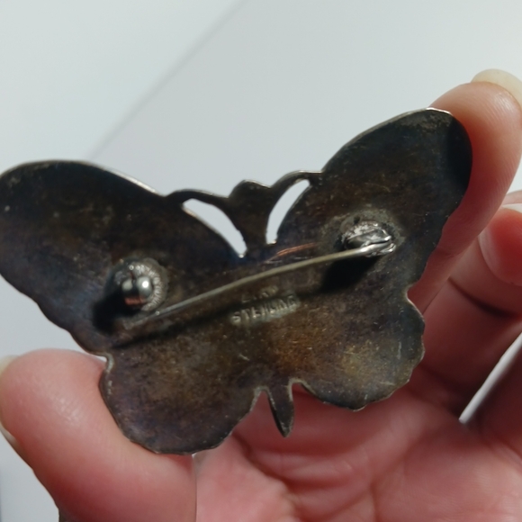 SIAM 925 Sterling Silver Vintage  Enamel Hindu Goddess Butterfly Pin Brooch - Picture 5 of 9